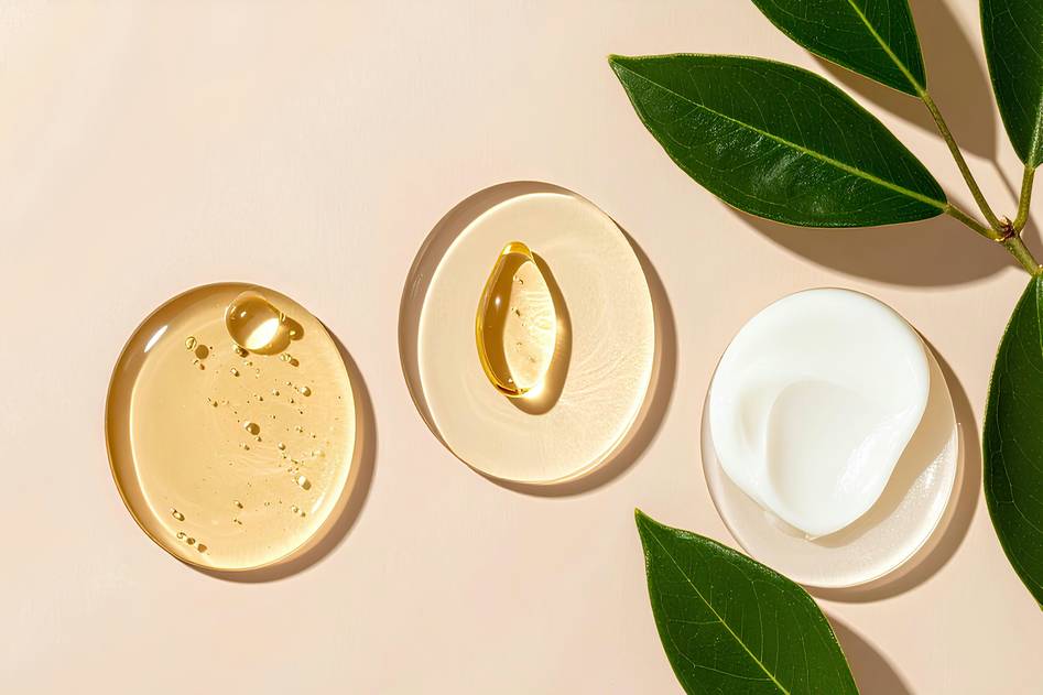 Skincare ingredients flatlay with acids