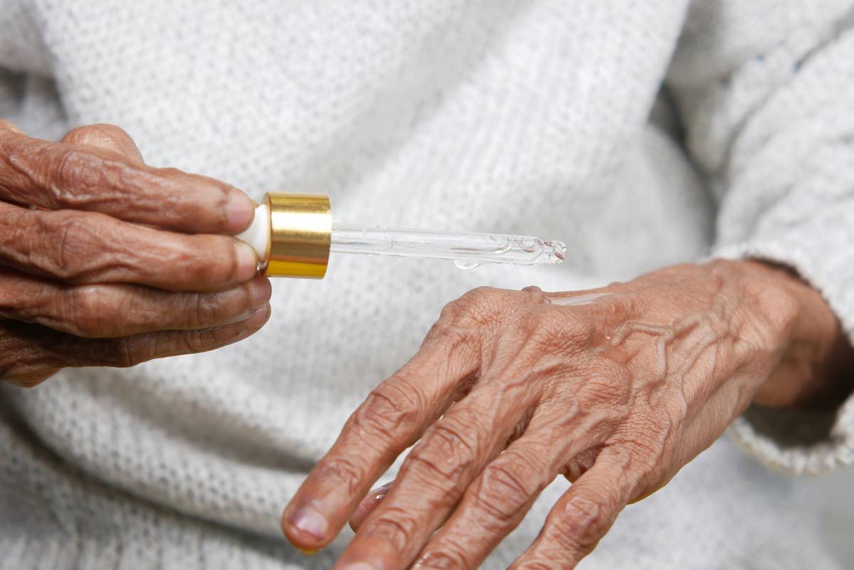 Close-up of radiant mature skin after using exfoliant for mature skin
